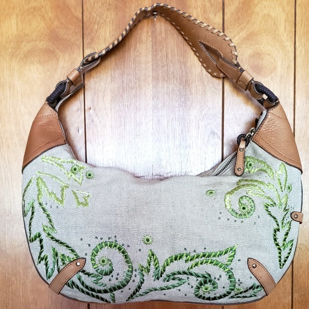 Cole Haan Embroidered with Leather Trim Boho Bag
